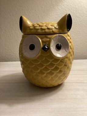 NEW Ceramic Gold Owl Storage Jar w/Lid “Not for food use” READ